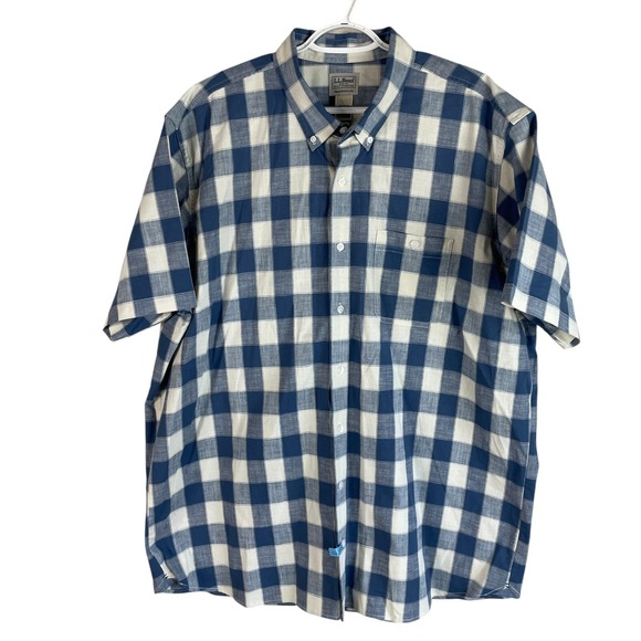 LL Bean Comfort Stretch Chambray Shirt XLT Traditional Fit Plaid Cotton‎ Blend - Picture 1 of 5